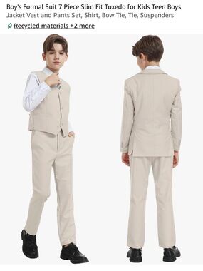 SISAVE 7-Piece Boys Kids Tuxedo Set in Cream with Vest & Accessories 6Y $45 NWT